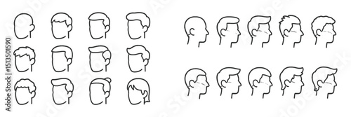 Different hairstyles illustrated with side profiles of males and females in various styles and thicknesses