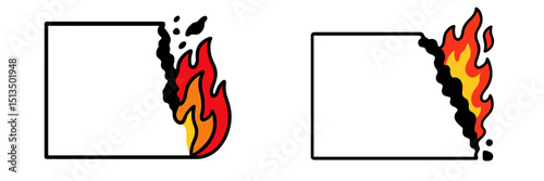 Creative design of fiery flames consuming a blank square shape in a dynamic and vibrant illustration