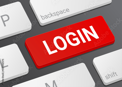Close Up Login Button on Laptop or Computer Keyboard for User Sign In, Account Access, Authentication, Security, and 3D Technology Interface Illustration