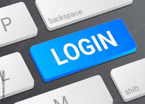 Close Up Login Button on Laptop or Computer Keyboard for User Sign In, Account Access, Authentication, Security, and 3D Technology Interface Illustration