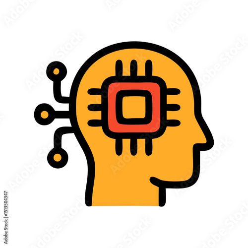 A yellow head outline with a red chip design and connecting lines extending from its side flat design illustration