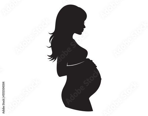 Pregnant female silhouette. Themes of birth, health, and relationships. Vector file with a transparent background that can be modified.