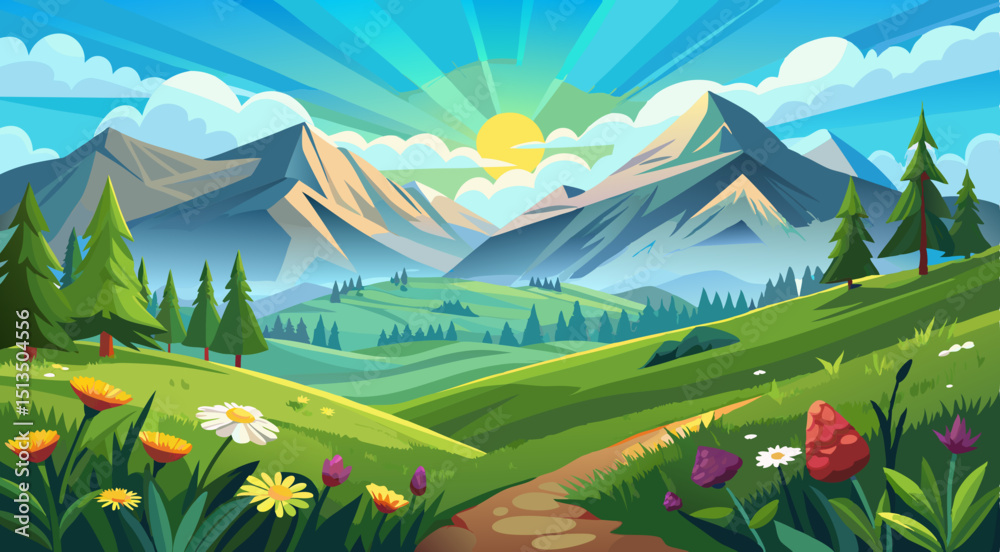Naklejka premium summer landscape with mountains vector