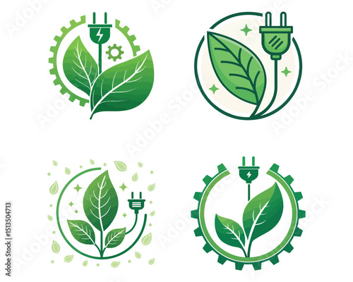 Save energy symbol. Energy icon with green leaf. Eco friendly, environmentally. Eco icon. Vector illustration.