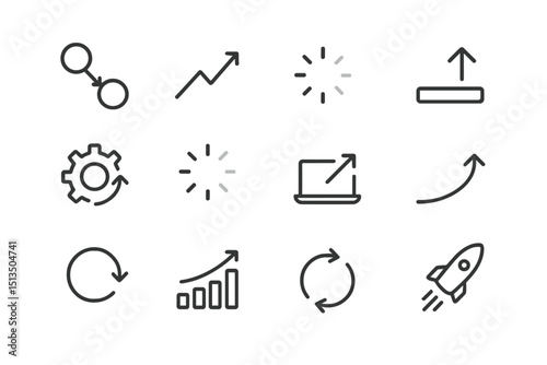 Modern business icons representing growth, innovation, and technology in a minimalist design