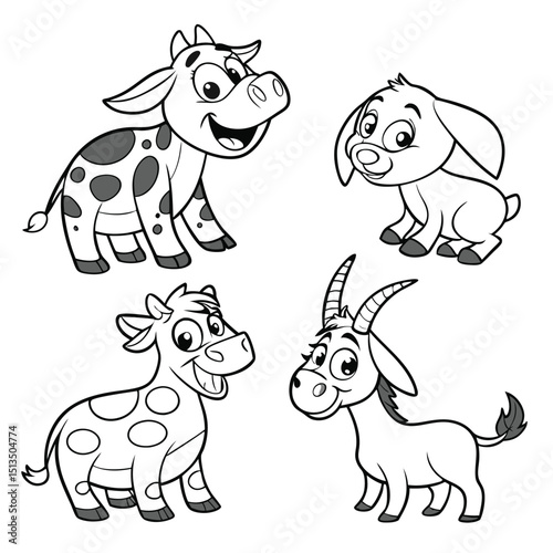 Black and white set of funny animals vector