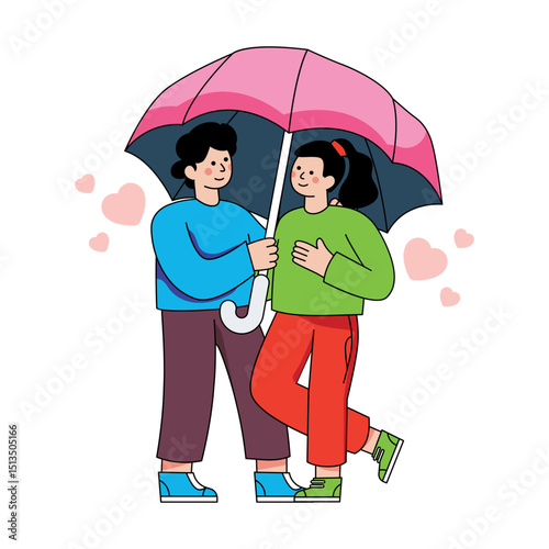 Beautiful design illustration of couple under umbrella 
