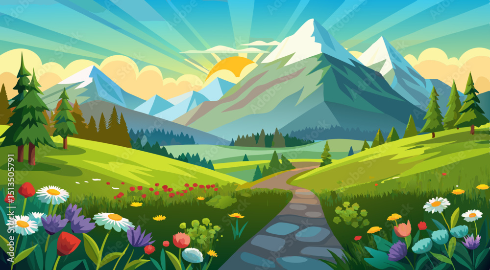 Naklejka premium summer landscape with mountains vector