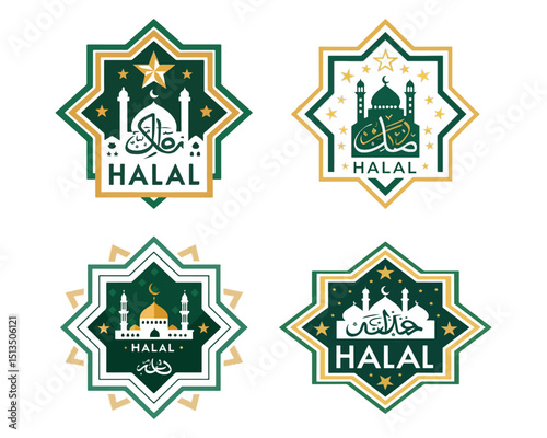 Halal food certified icon. Halal food labels Icon. Halal icon, Vector illustration