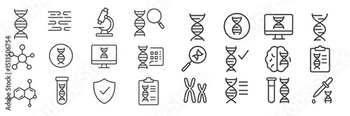 Various scientific icons representing genetic research and biotechnology concepts in a modern and minimalistic style