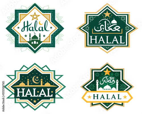 Halal food certified icon. Halal food labels Icon. Halal icon, Vector illustration