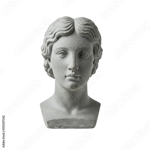 Classical gray stone bust of an elegant woman, ancient art sculpture with historical flair