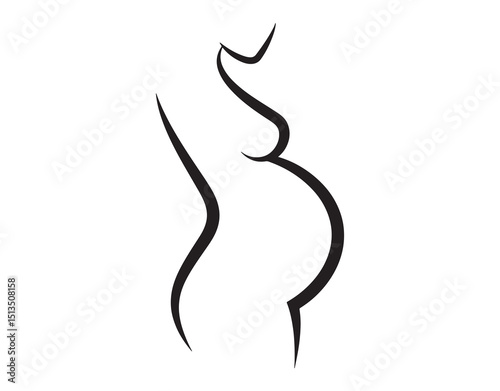 Pregnant female. Stylized outline representation. Maternity, pregnancy, motherhood. Silhouette, icon, sign. Vector illustration