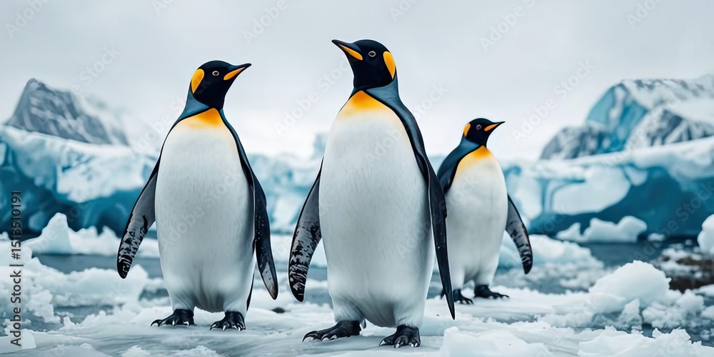 Fototapeta premium Emperor Penguins on Antarctic Iceberg - World Wildlife Day