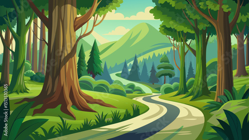 road in the forest vector