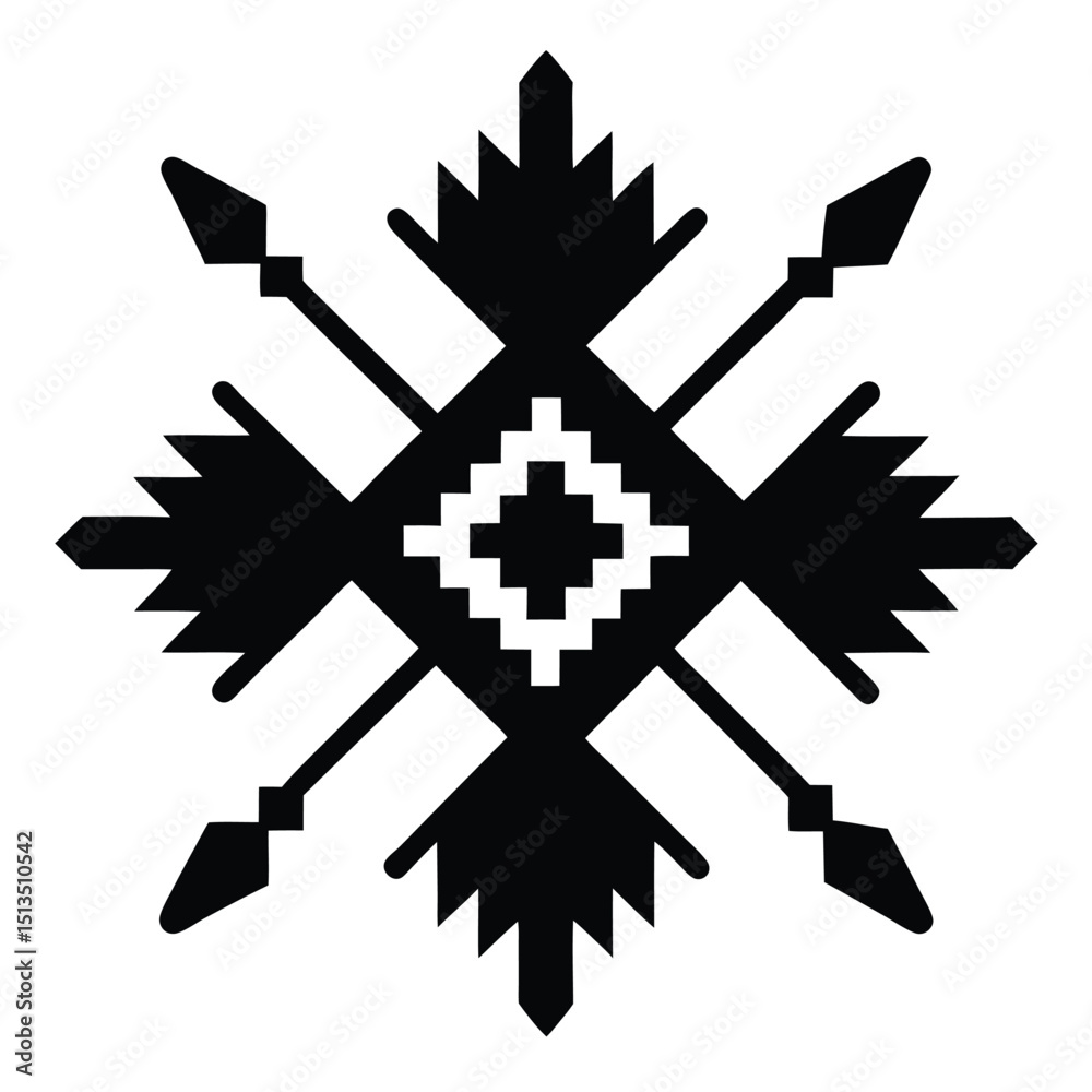 Tribal pattern icon, Geometric ethnic design, Native ornamental symbol, Cultural abstract motif, Traditional art graphic, Folk heritage element

