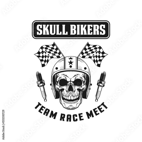 skull bikers and garage logo emblem vector design black and white