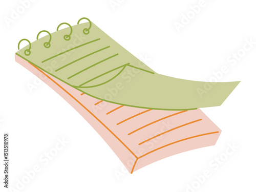 Vector flat isolated illustration of a green spiral notebook. Perfect for school, student, academic, or creative stationery themed design projects and education visuals.