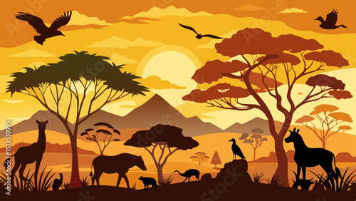 wild animals in the sunset vector