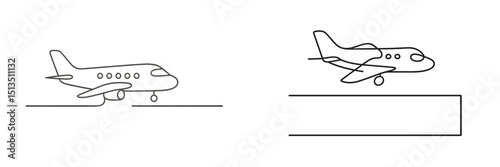 Detailed illustration of two airplanes in different stages of flight showing takeoff and taxiing
