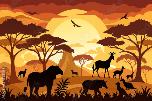 wild animals in the sunset vector