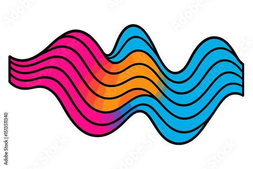 Vibrant wavy design with bright colors flowing alternately over a white background