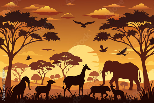 wild animals in the sunset vector