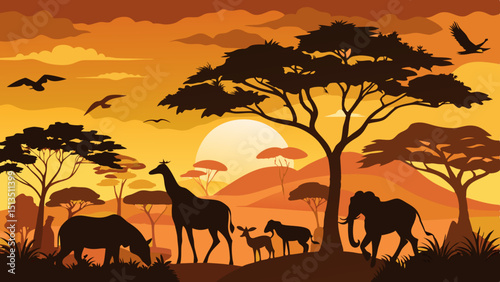 wild animals in the sunset vector