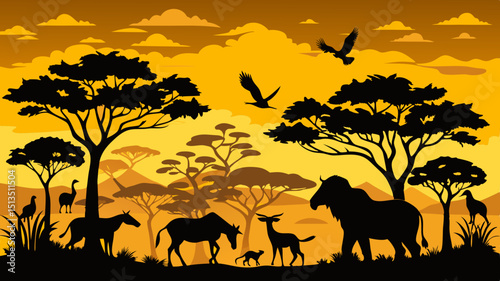 wild animals in the sunset vector