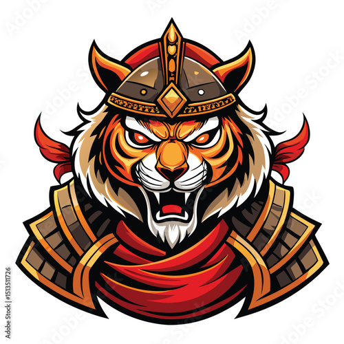 Tiger mascot logo vector in full samurai armor