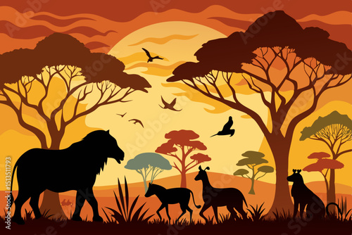 wild animals in the sunset vector