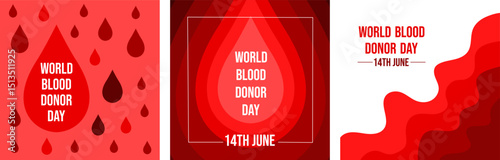 Set of posters, banners, placards for World Blood Donor Day.