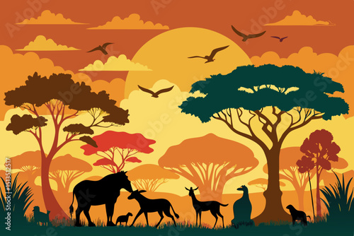 wild animals in the sunset vector