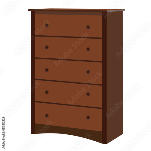 Wooden five drawer chest dresser in dark brown
