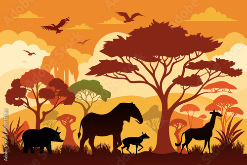 wild animals in the sunset vector