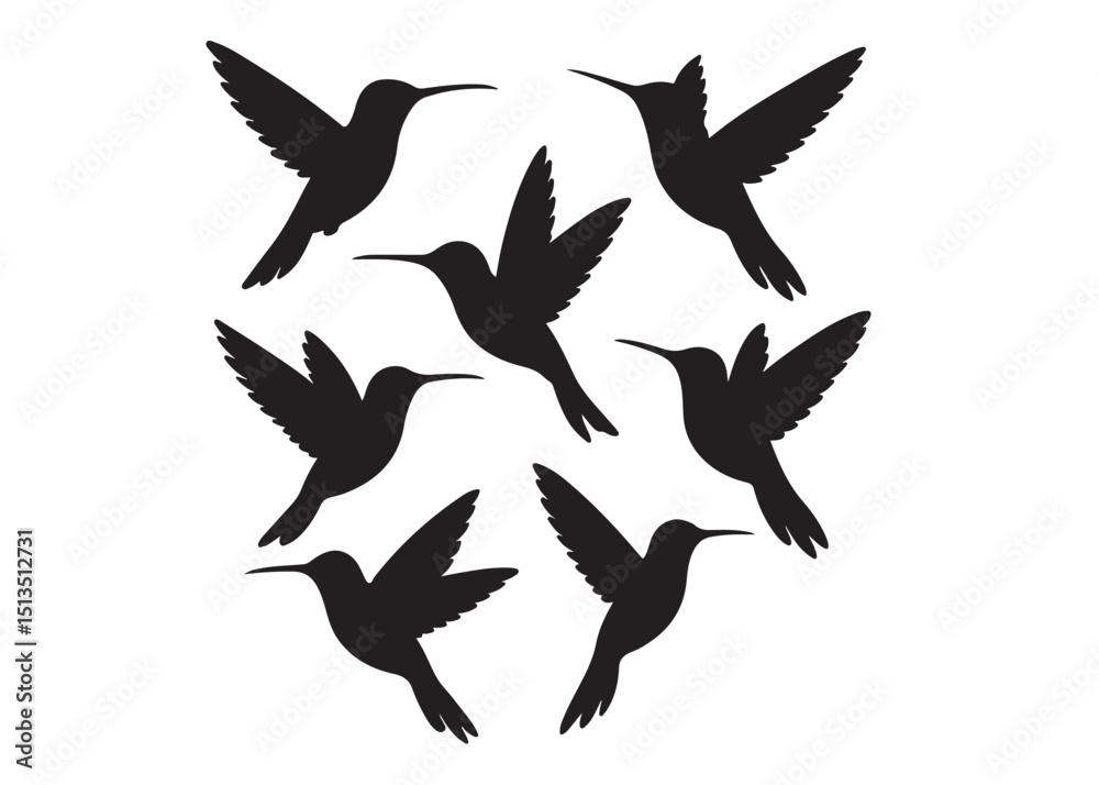 Obraz premium Hummingbird logo silhouette vector illustration, hummingbird logo vector icon illustration, colibri flying bird logo vector silhouette, humming birds silhouette vector illustration on white background