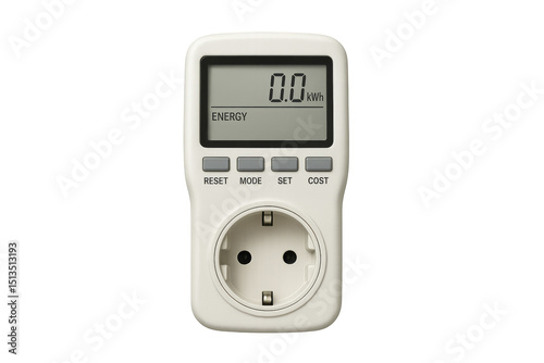 Digital power meter measuring electricity consumption on transparent background