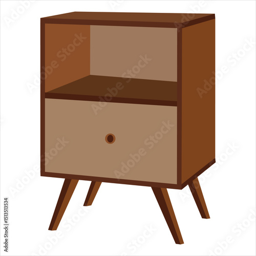 Mid-century modern nightstand with drawer and shelf in two-tone brown
