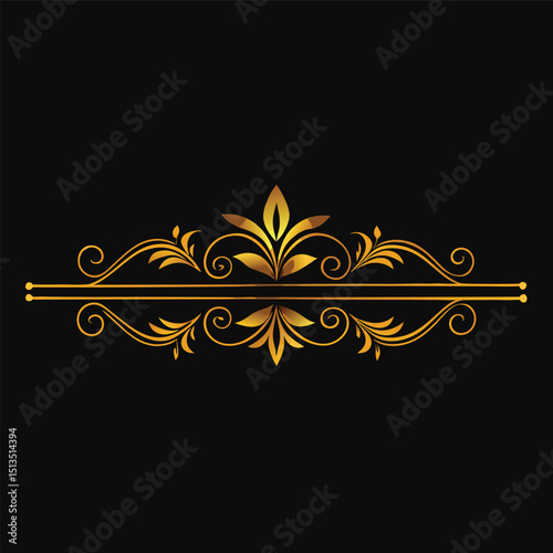 Elegant Gold Decorative Divider with Floral Flourishes on Black Background