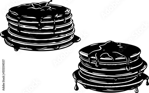 Silhouette of a pancake stack with syrup dripping, stack of pancakes with chocolate