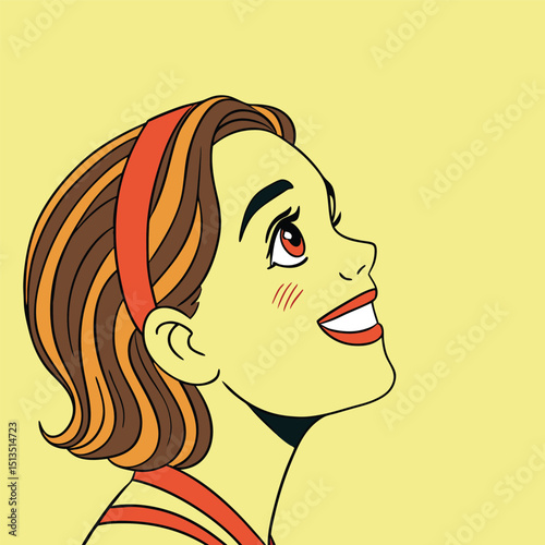 Colorful Pop Art Portrait of a Happy Woman in Bright Yellow