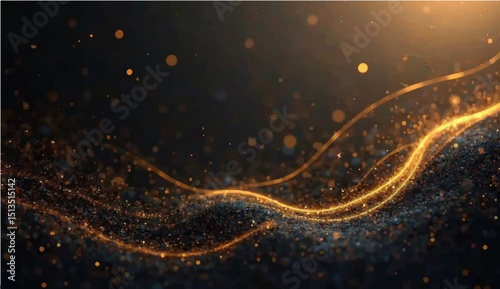 black and gold denim background with winter snowflakes and glowing holiday lights