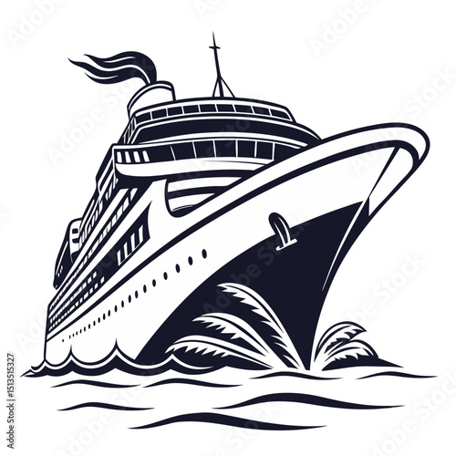 Majestic cruise ship sailing on dark ocean