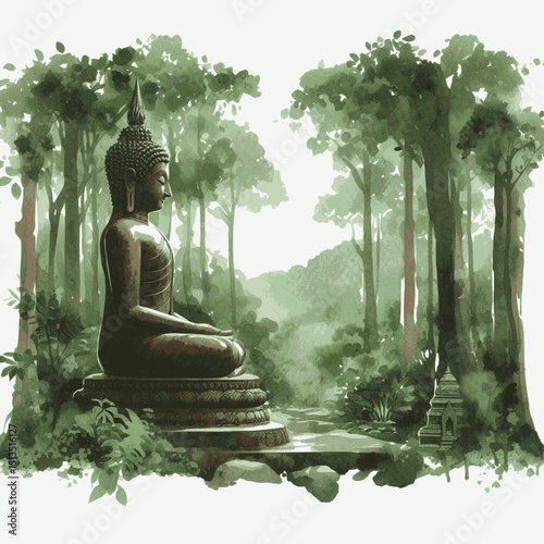 Serene Flow Buddha isolated watercolor vector illustration svg