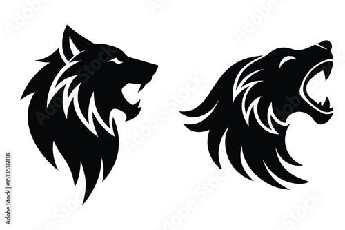 Snarling wolf head silhouette vector for nature lovers