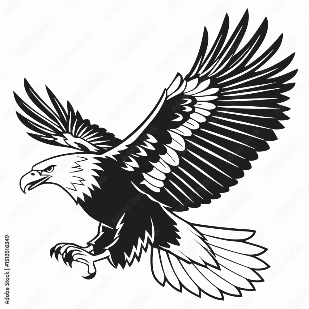 Obraz premium Black and white eagle in flight graphic design