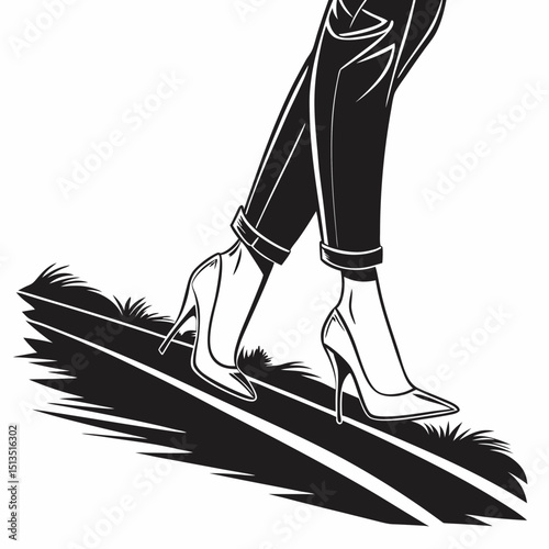 Woman walking in high heels on a path