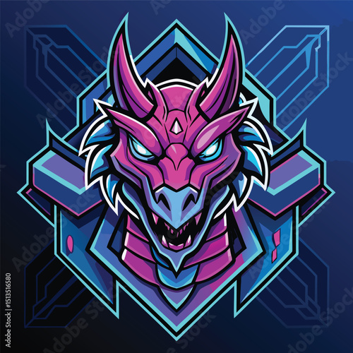 A fierce cyber dragon mascot logo vector