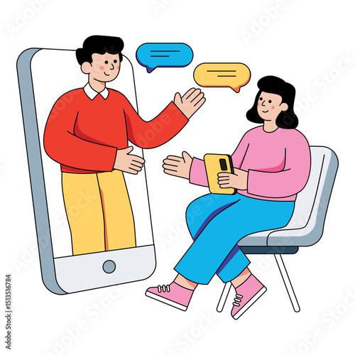 A creative design illustration of mobile video call