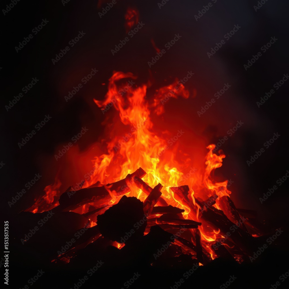 Fototapeta premium Burning wood fire isolated on transparent background